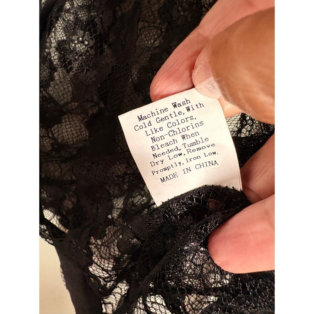 Black Lace Button Shirt Collared Long Sleeves Sheer XL Dark Romantic Whimsigoth - Picture 6 of 6
